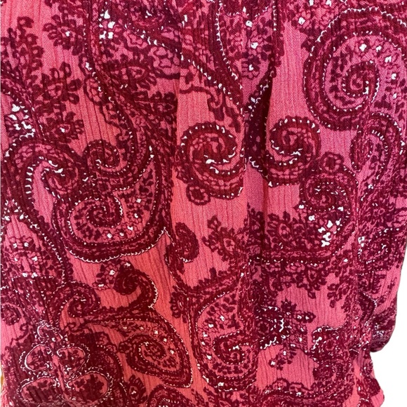 Anthropologie LUQ large pink red paisley boho top - Picture 4 of 8